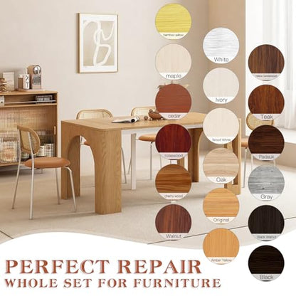 Wood Furniture Repair Kit- 40 Sets, Wood Fillers Hardwood Laminate Repair Kit with 18 Colors Oak Walnut, Wood Putty Touch Up Kit- Cover Wood Scratches, Stains, Holes for Table, Door, Veneer, Cherry
