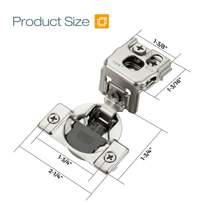 HOME EDIT 2 Pack 1 Pair 1-3/8 inch Overlay Soft Close Cabinet Hinges for Kitchen, Stainless Steel Three-Way Adjustable, Concealed Self-Closing Door Hinges - size: 1-3/8 inch Overlay