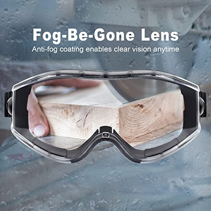 UKNOW Safety Goggles Over Glasses - Anti-Fog Clear Lens - ANSI Z87.1 Certified Eye Protection for Lab Work, Industrial Use - color: Black