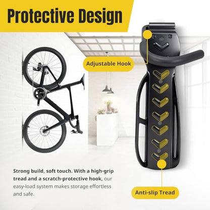 MaxxHaul 51186 Wall-Mounted Bike Rack – Heavy-Duty Steel Bicycle Hanger with TPE Hook – 66 lb Capacity, Space-Saving Vertical Storage for Garage or Apartment – Includes Mounting Hardware