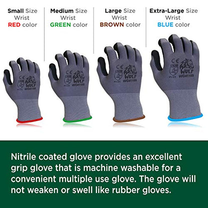 WOLF Ultra-Thin Nitrile Foam Palm Coated Glove with Tacky Dot Grip, Multi Purpose - size: Extra Large (Pack of 12), style: 13-gauge No Dots