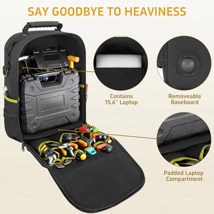 Backpack Tool Bag with Movable Base Plate, Heavy Duty Tool Storage with Removable Tool Organizer, Durable Water Resistant for Electricians & Home Repair-Version 4.0- Black&Yellow - color: Black&Yellow