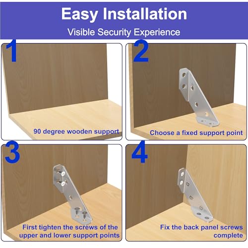 48 Pcs Stainless Steel Corner Brackets with Screws, Angle Connectors for Wood Furniture, Shelves, Chairs, Drawers, Cabinets - size: 48 Pcs