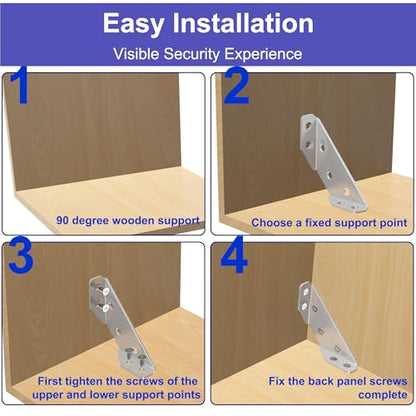 48 Pcs Stainless Steel Corner Brackets with Screws, Angle Connectors for Wood Furniture, Shelves, Chairs, Drawers, Cabinets - size: 48 Pcs