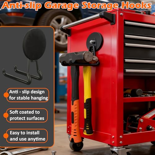 MUTUACTOR Upgraded Magnetic Hooks Heavy Duty,40lbs Anti-Scratch Garage Large Magnet Hooks,2-Pack Super Strong Magnetic Garage Hooks for Organizing Impact Drivers Trailer Cord Garden Tool Box - style: Updated 3.46in Magnet L Black Hooks 2PCS