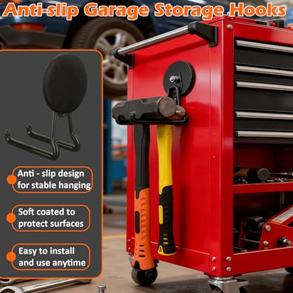 MUTUACTOR Upgraded Magnetic Hooks Heavy Duty,40lbs Anti-Scratch Garage Large Magnet Hooks,2-Pack Super Strong Magnetic Garage Hooks for Organizing Impact Drivers Trailer Cord Garden Tool Box - style: Updated 3.46in Magnet L Black Hooks 2PCS