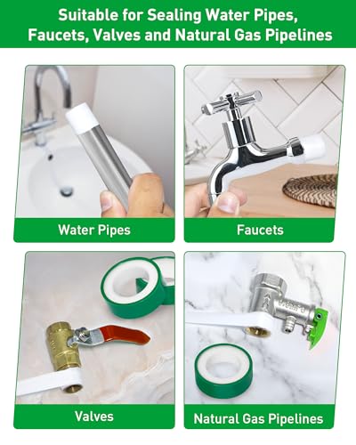 3 Roll Plumbers Tape, Teflon Tape, -374 to 536 Degree F Temperature Range, High Density 0.45g/cm, Water Pipe Sealing Plumbing Tape, Duct Tape, L 390 in x W 0.47 in³. Green - style: Green 0.47 in *3 Roll