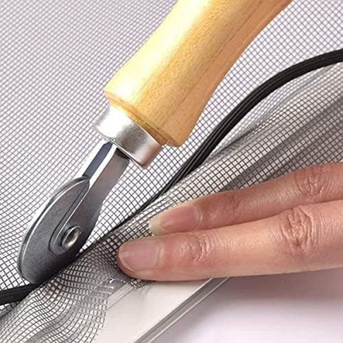 Screen Repair Kit, Screen Roller Tool with Bearing Spline Roller Wooden Handle and Puller Hook for Installing Door Screen Window, 2 in 1 Screen Roller Tool Kit - size: 2 in 1