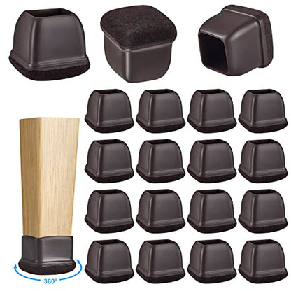 16 Pack Chair Leg Floor Protectors for Hardwood Floors, Round Rubber Furniture Sliders, 360°Felt Pad Bottom Wrapped Thickening Silicone Furniture Legs Caps Covers(Square,Walnut-L) - size: Walnut-L