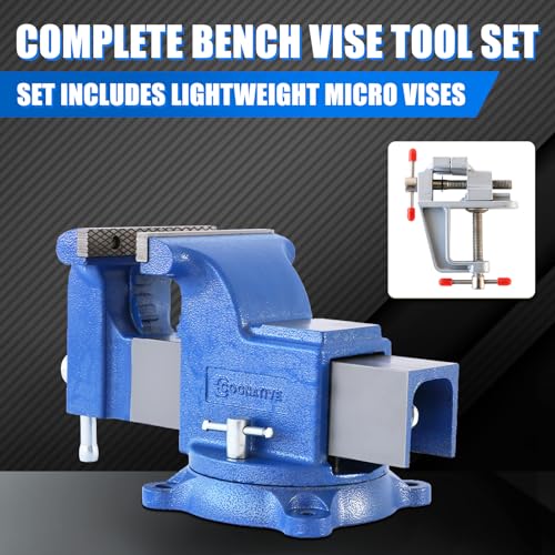 6" Heavy-Duty Bench Vise 13200LBS Stronger Clamping Force Ductile Iron Bench Vise 6 Inch 360° Swivel Bench Vice with Anvil Blue, Include Mini Bench Vice Clamp - size: 6-inch