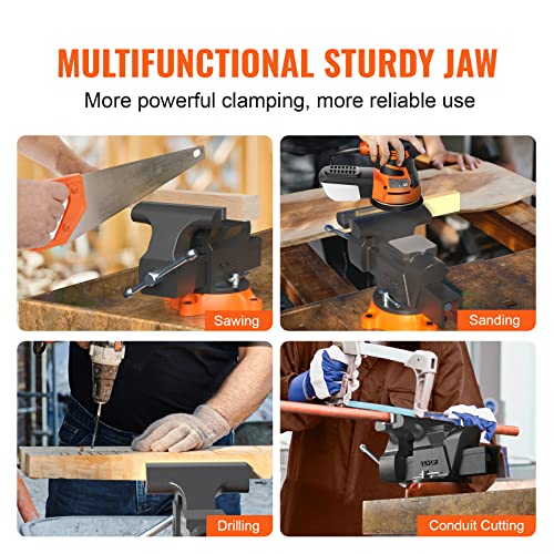 VEVOR Bench Vise, 6-inch Jaw Width 5.9-inch Jaw Opening, 360-Degree Swivel Locking Base Multipurpose Vise w/Anvil, Heavy Duty Ductile Iron Workbench Vise w/Bolts & Nuts, for Drilling, Pipe Cutting - size: 6 Inch