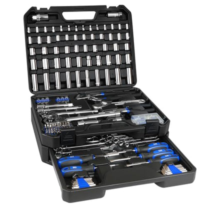 Prostormer Mechanics Tool Set with Drawer Box, 279-Piece SAE and Metric Mechanic Tool Kit with Wrenches & Sockets, General Tool Kit for Car, Motorcycle, Home Repair (Blue) - color: Blue