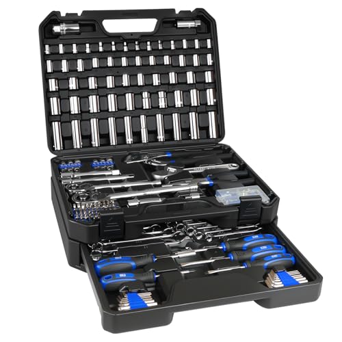 Prostormer Mechanics Tool Set with Drawer Box, 279-Piece SAE and Metric Mechanic Tool Kit with Wrenches & Sockets, General Tool Kit for Car, Motorcycle, Home Repair (Blue) - color: Blue