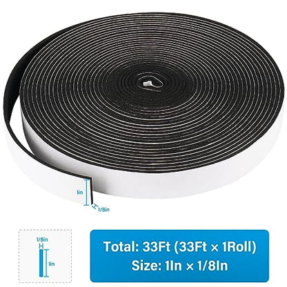 DGSL Foam Insulation Tape, 1In x 1/8In x 33Ft Weather Stripping Door Seal Strip for Doors and Windows,Sliding Door, Soundproofing Door Seal,Weatherstrip,Air Conditioning Seal Strip - size: 1In x 1/8In x 33Ft