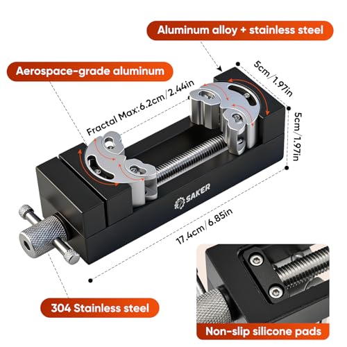 Saker Fractal Vise-Mini Vise Clamp- Bench Vise/Drill Press Vise, Self-Adjusting Aerospace-grade Aluminum Alloy&Heavy-Duty CNC Machined for Jewelry Making, DIY, Woodworking, and Repair - color: Black