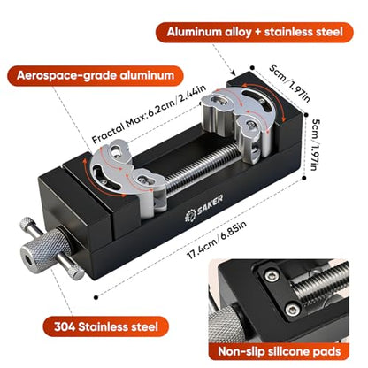 Saker Fractal Vise-Mini Vise Clamp- Bench Vise/Drill Press Vise, Self-Adjusting Aerospace-grade Aluminum Alloy&Heavy-Duty CNC Machined for Jewelry Making, DIY, Woodworking, and Repair - color: Black