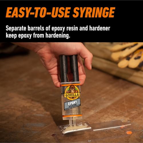 Gorilla 2 Part Epoxy (10 Pack), 5 Minute Set Syringe, 0.85 fl oz, Clear, Gap-Filling Adhesive for Metal, Wood, Ceramic, Glass and Plastics, Indoor & Outdoor Repairs - size: 10 - Pack