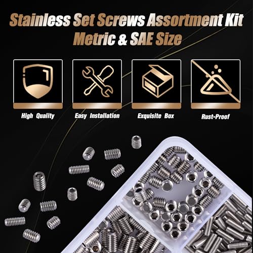 2030PCS Set Screws Assortment Kit, 35Sizes Metric & SAE Stainless Steel Screws, Allen Head Socket Hex Grub Set Screws for Bathroom Fixtures, Towel Bar (M2-M8, 1/8"-40 to 5/16"-18) - size: 2030PCS 35Size