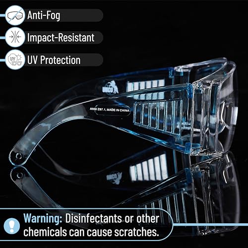 UNCO- Safety Goggles Over Glasses, Protective Goggles, Anti Fog, Work, Safety Glasses Over - color: Light Blue, size: 1 Pack