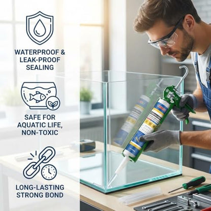 VGS067Aquarium Safe Silicone Sealant - 100% Waterproof Fish Tank Glue, Clear Structural Adhesive for Glass Building & Repair, High Strength Acidic Cure, (10.15 fl oz-4 Pack) - style: 4 Pack