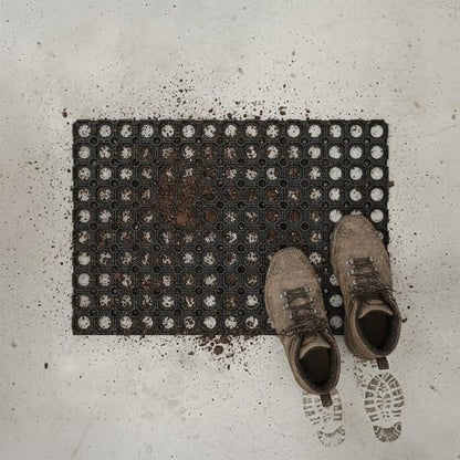 Heavy-Duty Rubber Mat, 16x24 Inches, Anti-Slip Door Mat for Residential & Commercial Use, Weather-Resistant, Honeycomb Design for Dirt Scraping, Easy Maintenance, Ideal for Indoor & Outdoor Entrances - size: 1'4" x 2' (Rectangular)