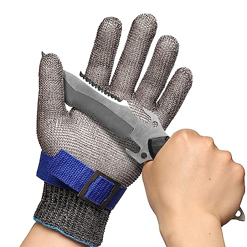 SlicePro ANSI A9 Cut Resistant Glove PR1706, Stainless Steel Mesh Metal Glove, Food Grade for Kitchen Cooking, Butcher Meat Cutting, Oyster Shucking, Mandoline, Fishing (M, 50 pairs) - size: Medium (Pack of 100), style: 1.0 Steel Wire