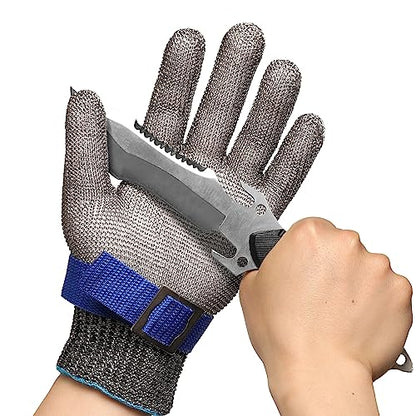 SlicePro ANSI A9 Cut Resistant Glove PR1706, Stainless Steel Mesh Metal Glove, Food Grade for Kitchen Cooking, Butcher Meat Cutting, Oyster Shucking, Mandoline, Fishing (M, 50 pairs) - size: Medium (Pack of 100), style: 1.0 Steel Wire