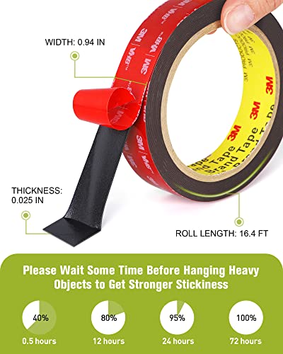 Double Sided Tape Heavy Duty, Mounting Tape, Waterproof Foam Tape, 16.4FT Length, 0.94 Inch Width for Car, LED Strip Lights, Home Decor, Office Decor, Made of 3M VHB Tape - size: 16.4FT