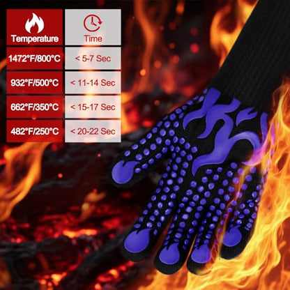 Comsmart BBQ Gloves, 1472F Heat Resistant Silicone Non-Slip Oven Mitts, Long Kitchen Gloves Perfect for Grilling, Cooking, Baking, Cutting, Blue - color: Blue, size: long
