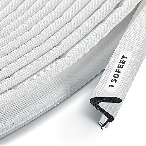 BBTO Weather Stripping Door Seal Exterior Weather Strip for Window V-Shaped Foam Kerf Garage Door Gap Blocker Soundproof Home Improvement Easy to Install(150 Feet,White) - color: White, size: 150 Feet