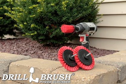 Drillbrush Hard Bristle Cleaning Brush for Crevices and Gaps - Drill Brush Attachments for Cleaning Brick and Cement - Brick Fireplace Cleaner Brushes - Cemetery Headstone Cleaner Kit for Graves - color: Red