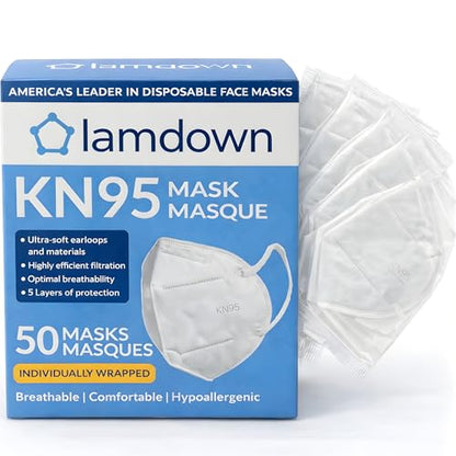 (50-Pack) KN95 Face Masks, Individually Wrapped, Premium Disposable Dust Mask, White - color: 50 Masks (White)