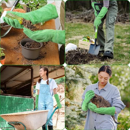 HANDLANDY Leather Gardening Gloves, Thorn Proof Long Gauntlet Heavy Duty Garden Gloves, Elbow Length Rose Pruning Weeding Yard Glove (Small, Green) - color: Green, size: Small (Pack of 1)