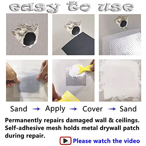 Wall Repair Drywall Repair kit, Self Adhesive Fiberglass 4 Inch Aluminum Wall Fiber Mesh Large Hole Repair Patch Sheetrock Ceiling Dry Wall Fixing Patch for Drywall Plasterboard - size: 4 in. x 4 in.