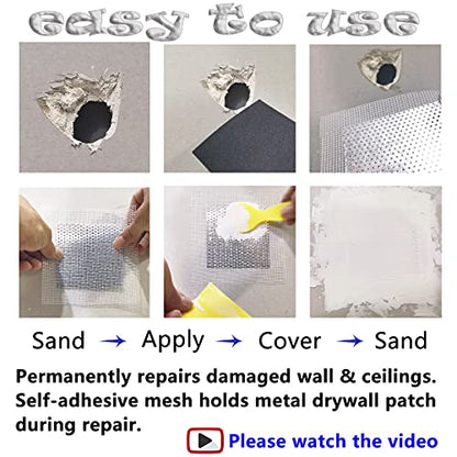 Wall Repair Drywall Repair kit, Self Adhesive Fiberglass 4 Inch Aluminum Wall Fiber Mesh Large Hole Repair Patch Sheetrock Ceiling Dry Wall Fixing Patch for Drywall Plasterboard - size: 4 in. x 4 in.