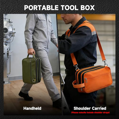 Organizer Tool Pouch Small Tool Bag with Zipper Waterproof Utility Multi Compartments Orange - color: Orange