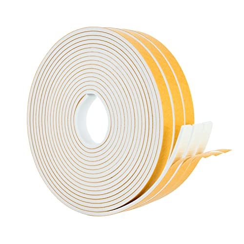 High Density Foam Weather Stripping Door Seal Strip Insulation Tape Roll for Insulating Door Frame, Window, Air Conditioner | Self Adhesive Sealing Weatherstrip (White, 1/2 in x 1/8 in x 50) - color: White, size: 1/2 In x 1/8 In x 50