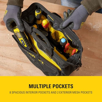 STANLEY Tool Bag 30 x 25 x 13 cm in Resistant 600 x 600 Denier with 8 Interior 2 Exterior Pockets and Reinfored Base 1-93-330, Black, 12"