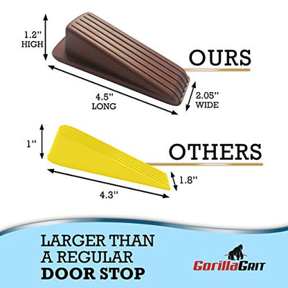 Rubber Door Stoppers - Door Stop Wedge, Large Heavy Duty Flexible Door Holder - Brown 4 Pack - Non Marking Anti Slip Jammer - color: Brown