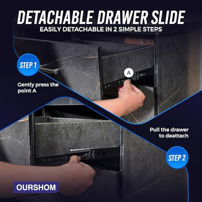 20 Inch Drawer Slides 1 Pairs (2pcs) Side Mount Rails - Heavy Duty Full Extension Ball Bearing – Drawer Slide Glides for Cabinet Kitchen, Dresser Runners - Draw Slides Sliders 100Lb Capacity - color: Black, size: 20 Inch