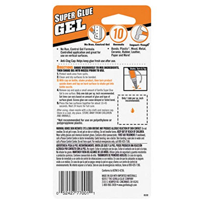 Gorilla Super Glue Gel, Clear Glue, 20 Gram (Pack of 2) - All Purpose and Fast Setting for Projects and Repairs - size: Pack of 2