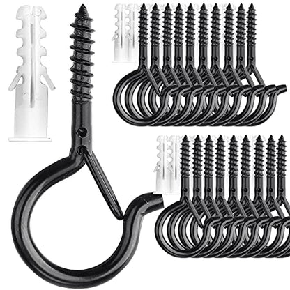 PlusRoc 20 Pack Outdoor Screw Hooks for Hanging Plants String Lights Heavy Duty, 2.2 Inch Eye Hook Screw in Cup Hooks Q-Hanger for Patio Lights, Ceiling Wall Wood Fence Deck Mount(Black) - color: Black