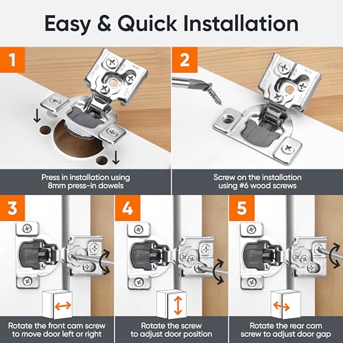 Decobasics 4 Pack Soft Close Cabinet Hinges – 1/2" Overlay for Kitchen Cabinet Doors, Slow Self-Closing Concealed Hidden Hinges for Face Frame –Stainless Steel, 3-Way Adjustable & Quiet Close Damper - size: 1/2 Inch
