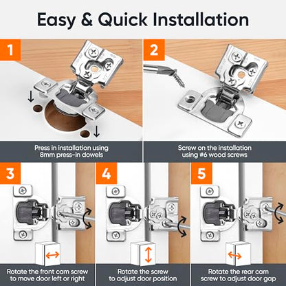 Decobasics 4 Pack Soft Close Cabinet Hinges – 1/2" Overlay for Kitchen Cabinet Doors, Slow Self-Closing Concealed Hidden Hinges for Face Frame –Stainless Steel, 3-Way Adjustable & Quiet Close Damper - size: 1/2 Inch