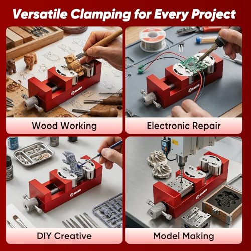 Saker Fractal Vise-Mini Vice Clamp- Bench Vice/Drill Press Vise, Self-Adjusting Aerospace-grade Aluminum Alloy&Heavy-Duty CNC Machined for Jewelry Making, DIY, Woodworking, and Repair - color: Red