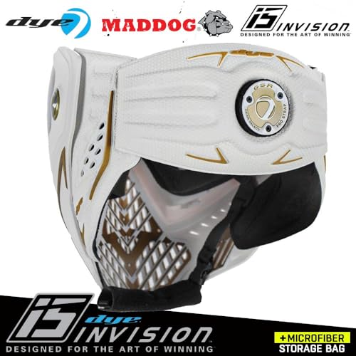 Maddog Dye i5 Thermal Anti-Fog Paintball Airsoft Mask Goggle System Combo with Microfiber Bag | Safety Certified Protection - color: White / Gold