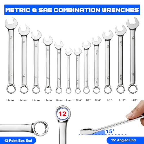 Prostormer Mechanics Tool Set with Drawer Box, 279-Piece SAE and Metric Mechanic Tool Kit with Wrenches & Sockets, General Tool Kit for Car, Motorcycle, Home Repair (Blue) - color: Blue