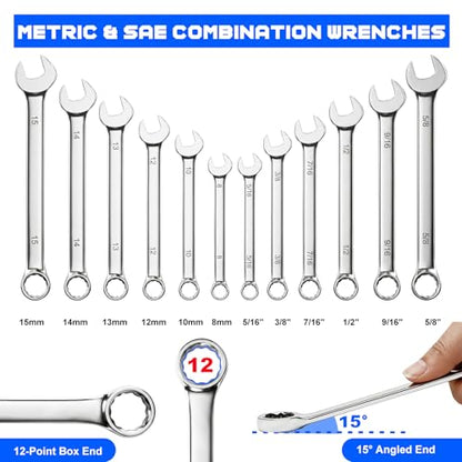 Prostormer Mechanics Tool Set with Drawer Box, 279-Piece SAE and Metric Mechanic Tool Kit with Wrenches & Sockets, General Tool Kit for Car, Motorcycle, Home Repair (Blue) - color: Blue