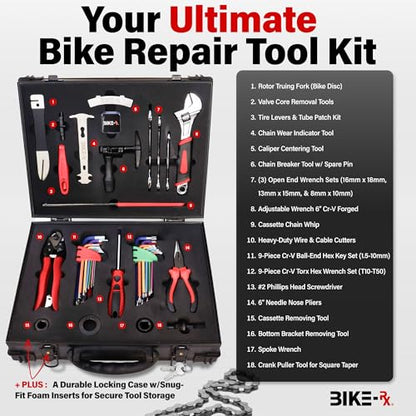Elite 37-Piece Bike Tool Kit – Bicycle Repair & Maintenance Set for Mountain, Road, BMX & E-Bikes, w/Chain Breaker, Tire Repair Tools & Locking Hard Case