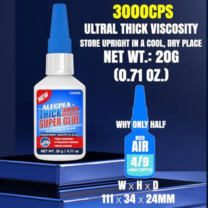 20g Thick CA Glue (3000 CPS), Instant Clear Cyanoacrylate Glue for Wood, Glass, Metal, Paper, Leather, Plastic, Ceramic, Rubber, Jewelry, Woodworking, Hobby Models, and Craft Project - size: Clear/3000CPS